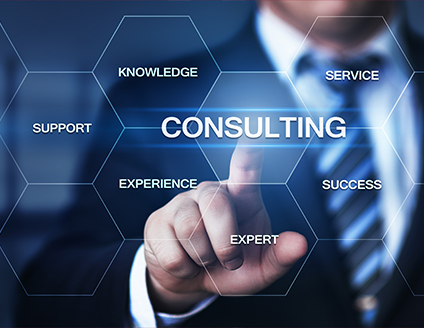Consulting concept with hexagonal diagram - Knowledge, Service, Support, Experience
