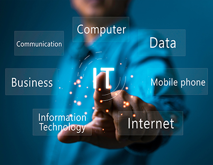 IT concept with floating technology terms - Computer, Data, Internet, Business